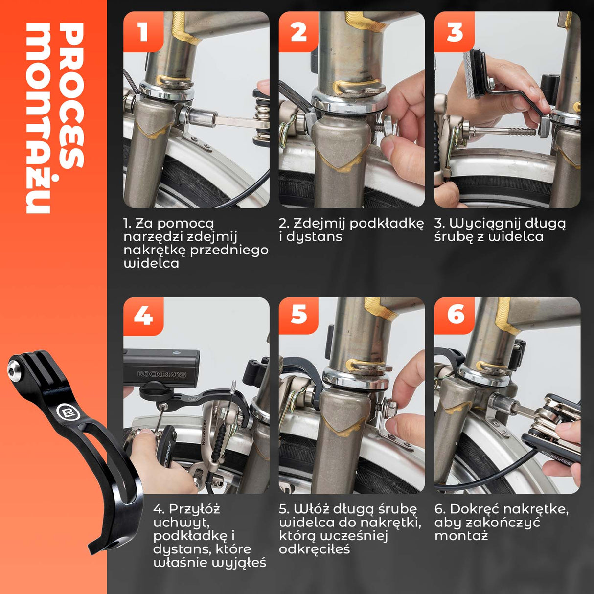 ROCKBROS Uchwyt na Lampkę Rowerową Przednią Uniwersalny do Przedniego Widelca Narzędzia do naprawy roweru