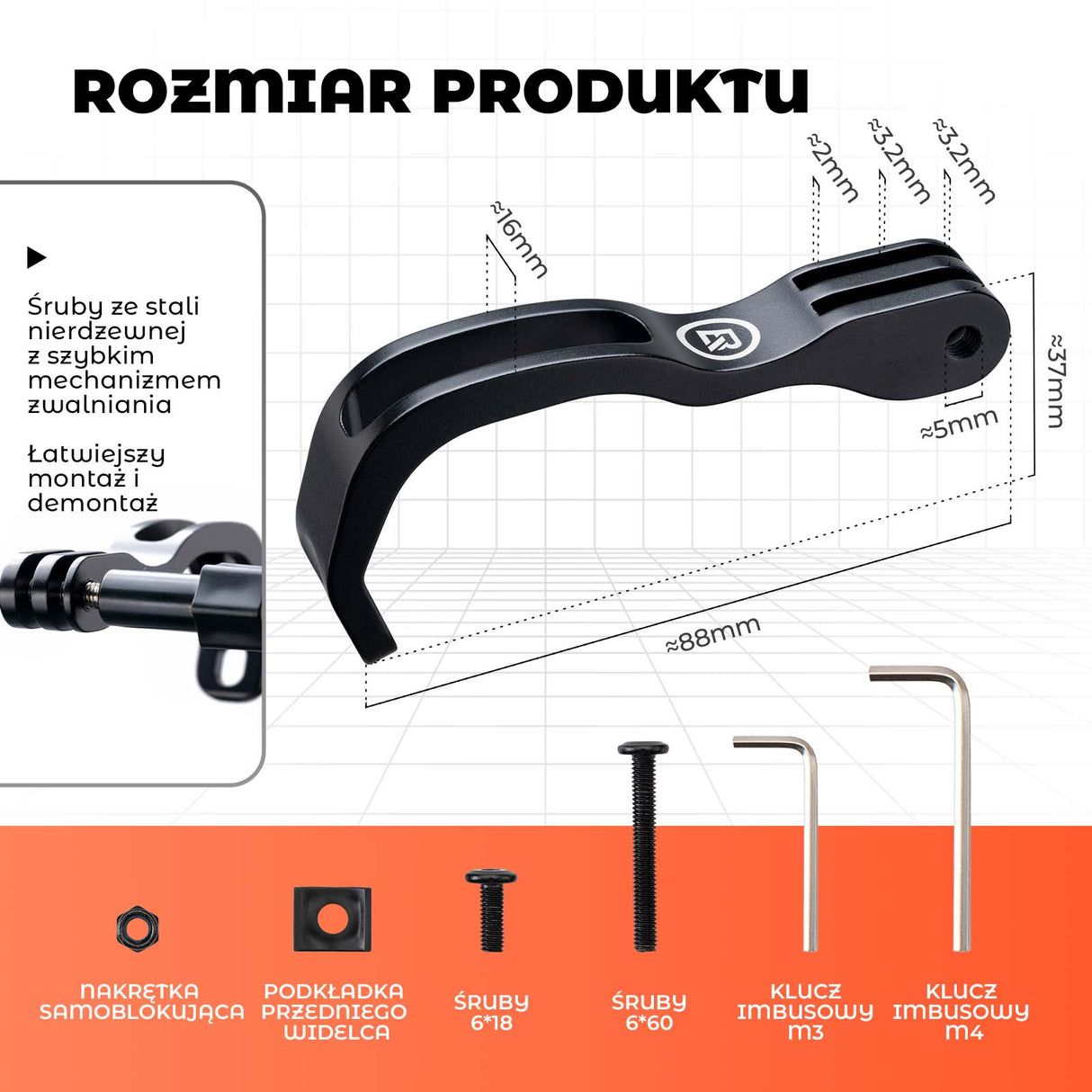 ROCKBROS Uchwyt na Lampkę Rowerową Przednią Uniwersalny do Przedniego Widelca Narzędzia do naprawy roweru