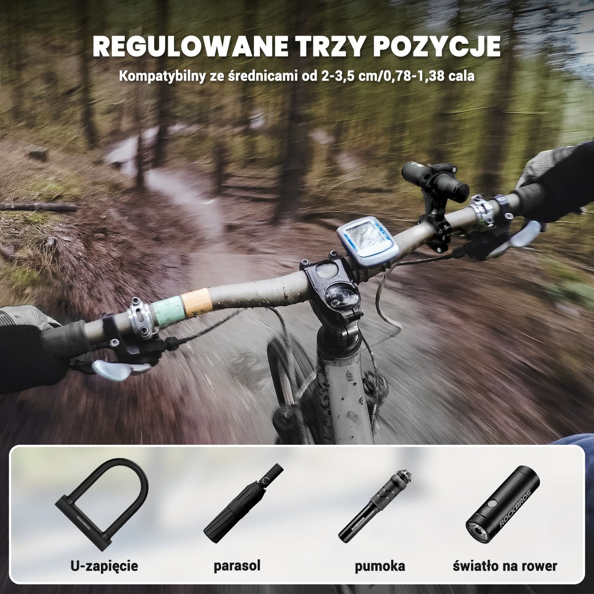 ROCKBROS Uchwyty na Lampkę Regulowany, Stabilny, Łatwy w Instalacji Uchwyty na lampkę