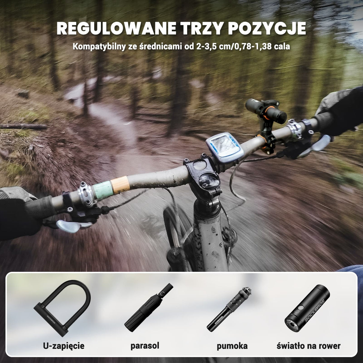 ROCKBROS Uchwyty na Lampkę Regulowany, Stabilny, Łatwy w Instalacji Uchwyty na lampkę