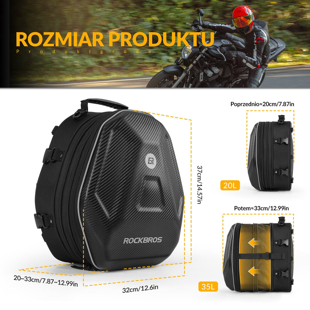 ROCKBROS Torba Motocyklowa Na Bagażnik/Torba Tylna 20–35L Wodoodporna -C48 Torby i sakwy motocyklowe