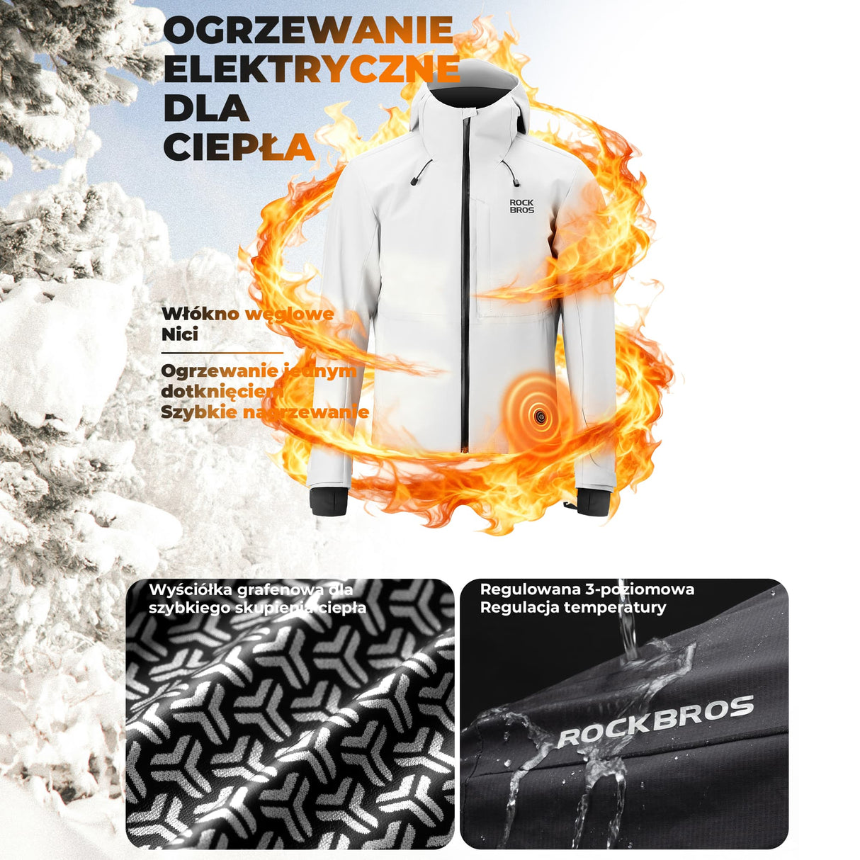 ROCKBROS Męska Podgrzewana Kurtka Rowerowa Wiatroodporna Z Grafenu Z 3-stopniową Regulacją-YPW067 Kurtki