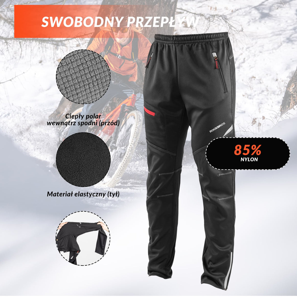 ROCKBROS Spodnie Rowerowe Polarowe Ciepłe Męskie I Damskie Spodnie