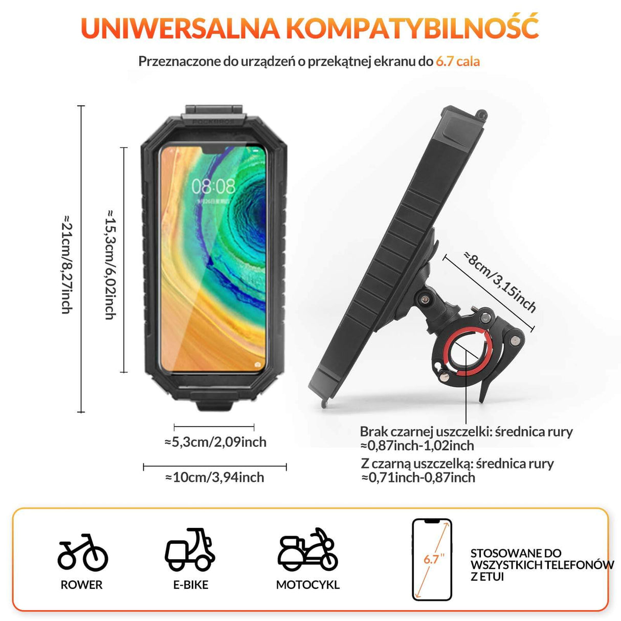 ROCKBROS Uchwyt na Telefon do Ekranów 6,7 Cala Uchwyty na telefon