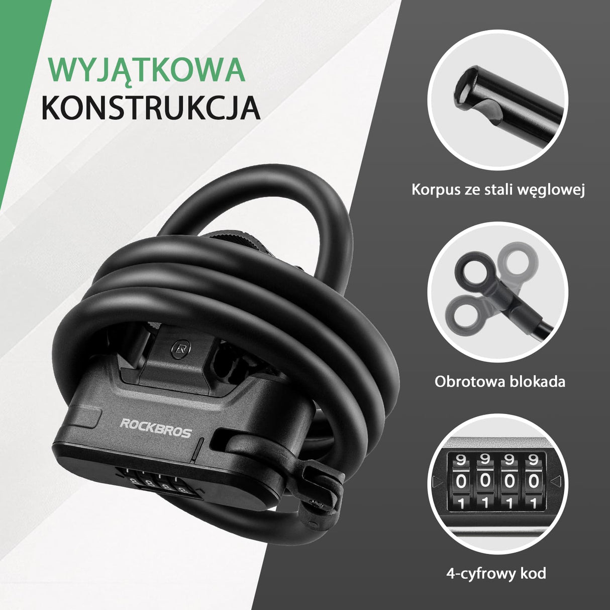 ROCKBROS Zamek do Hulajnogi i Roweru 4-Cyfrowa Kombinacja Stal Węglowa-RK242 Zapięcia