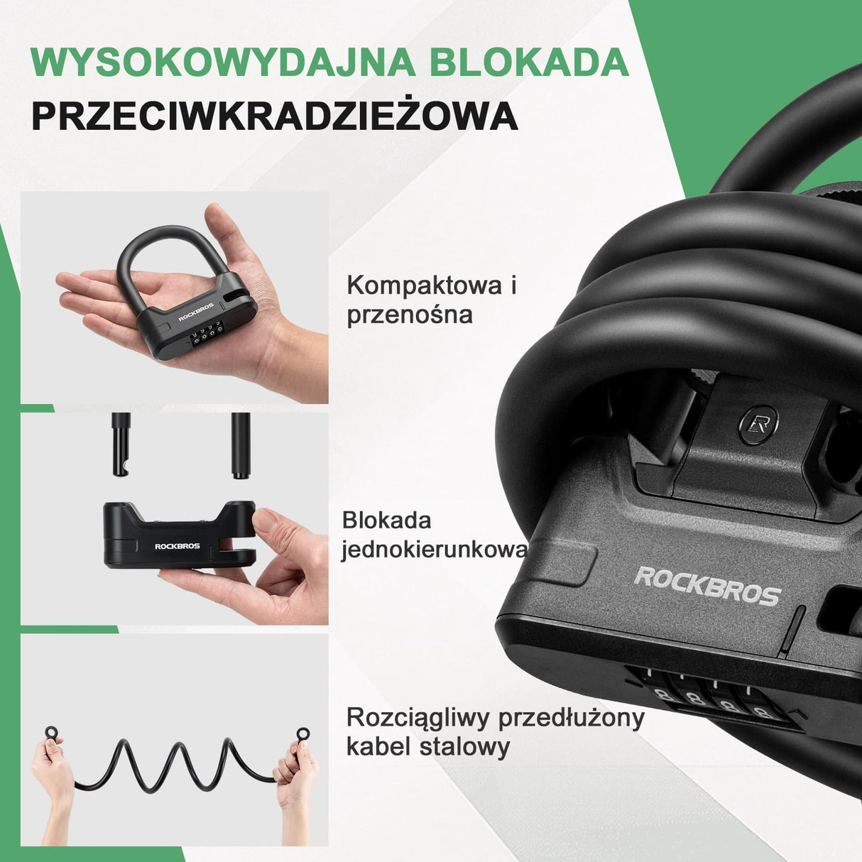 ROCKBROS Zamek do Hulajnogi i Roweru 4-Cyfrowa Kombinacja Stal Węglowa-RK242 Zapięcia