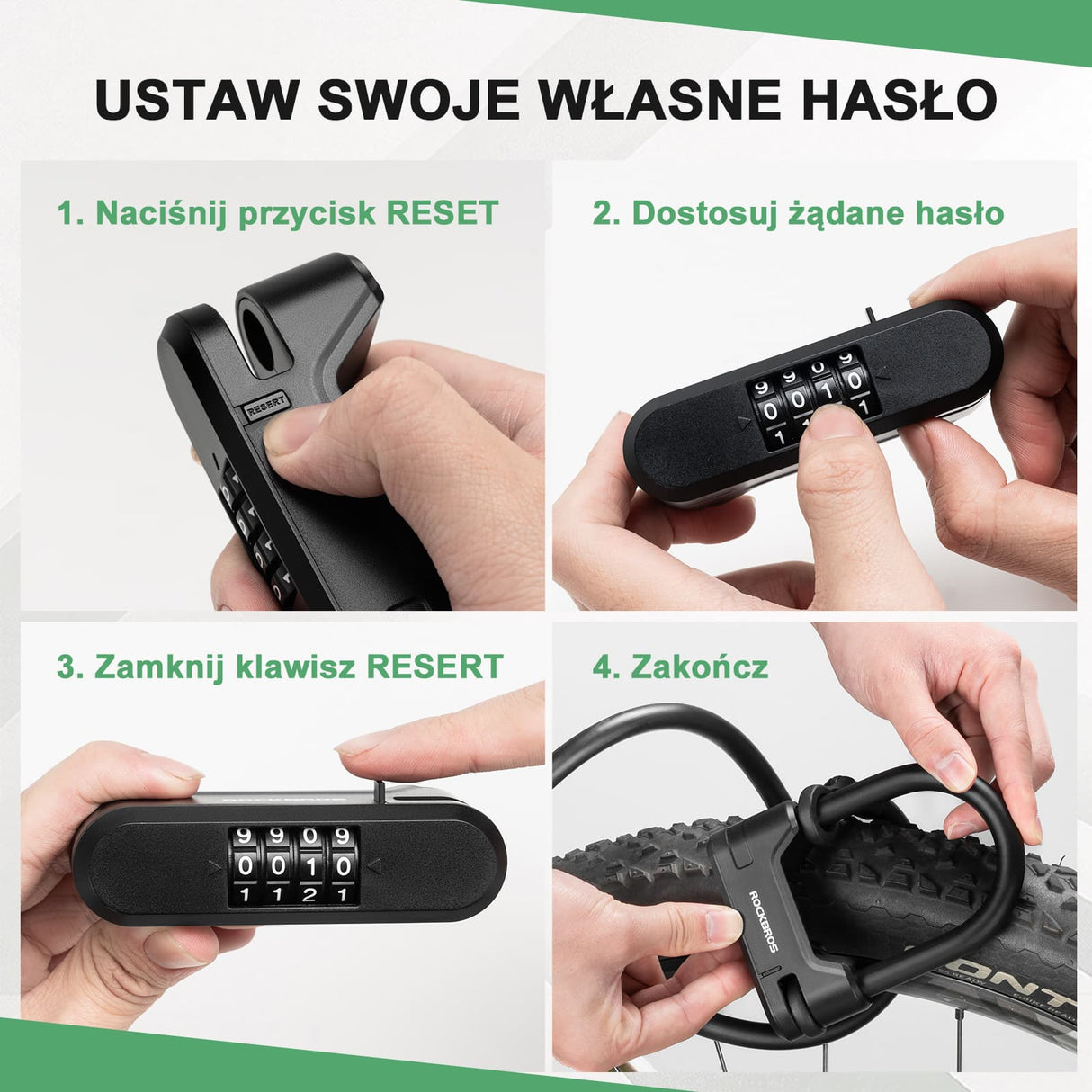ROCKBROS Zamek do Hulajnogi i Roweru 4-Cyfrowa Kombinacja Stal Węglowa-RK242 Zapięcia