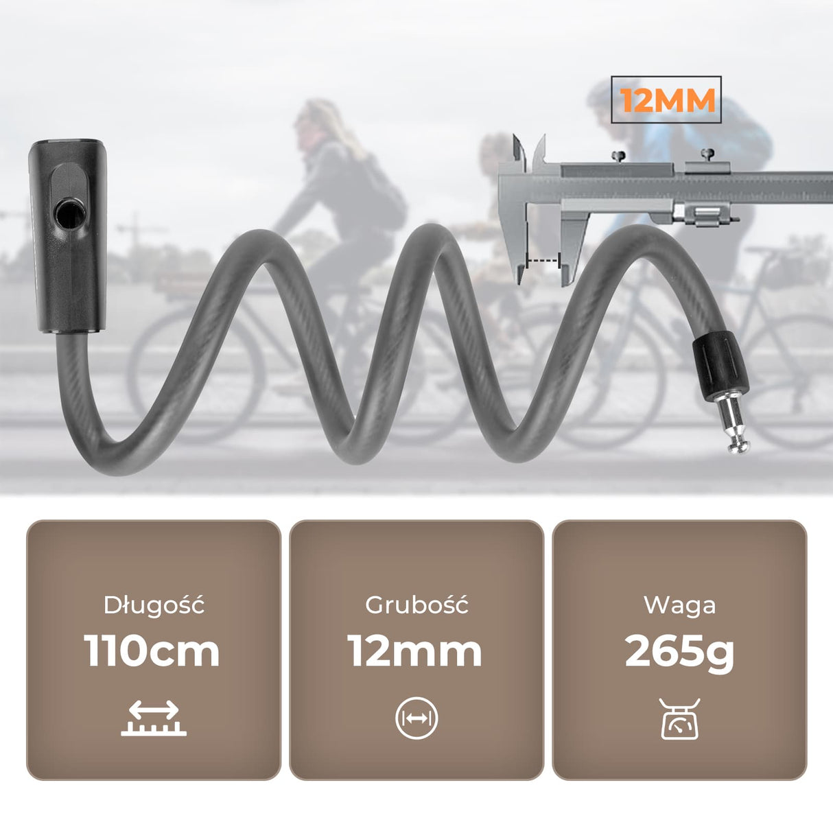 ROCKBROS Zapięcie Rowerowe 110 cm / 11 mm Wytrzymałe, Bezpieczne i Uniwersalne Zapięcia