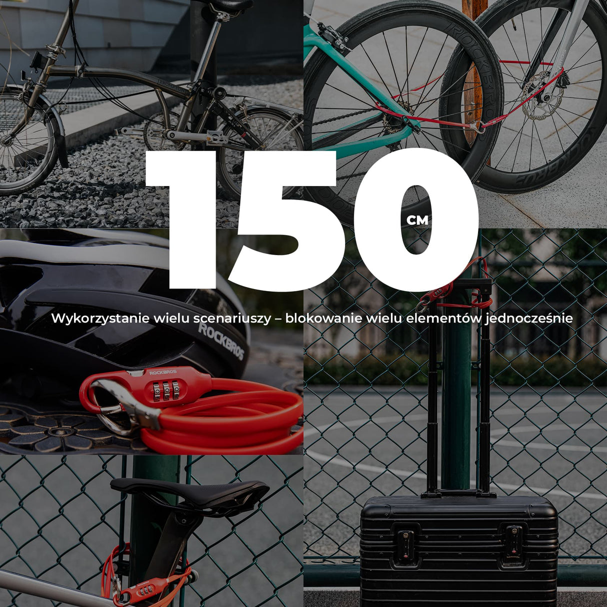 ROCKBROS Zapięcie Rowerowe Kabel Antykradzieżowy Na Kod 150 cm-PL3001 Zapięcia