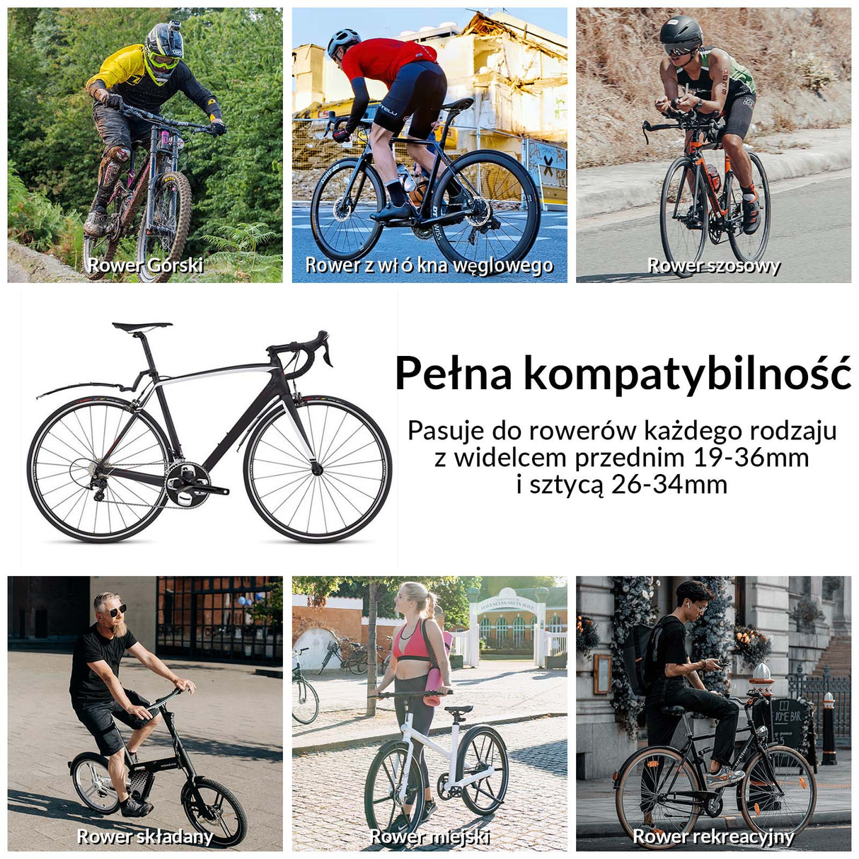 ROCKBROS ROCKBROS Zestaw Błotników Rowerowych Błotnik Przód + Tył Uniwersalny Czarny do MTB Błotniki