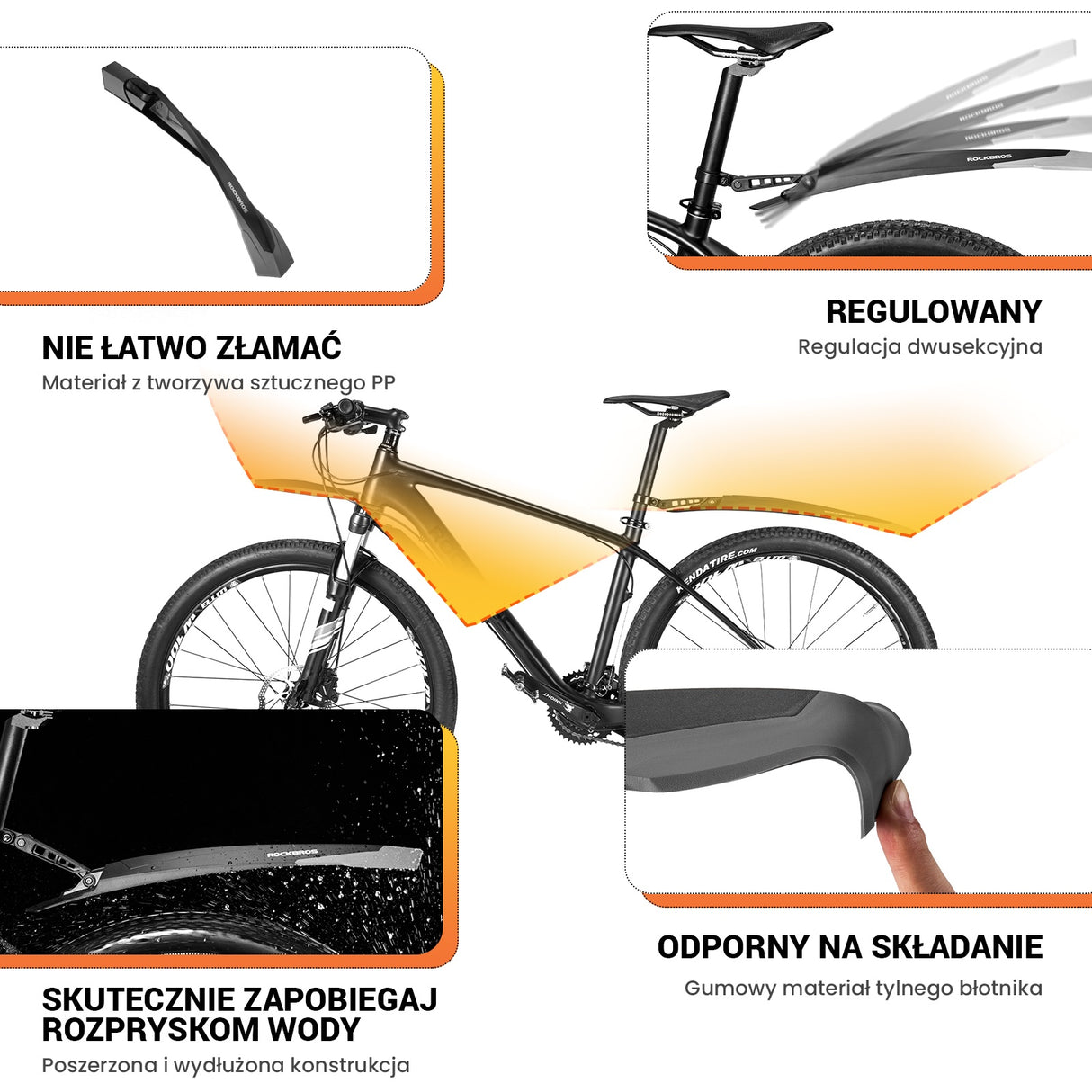 ROCKBROS Zestaw Błotników Rowerowych z Tyłu i z Przodu, Regulowany-DNB-890 Błotniki