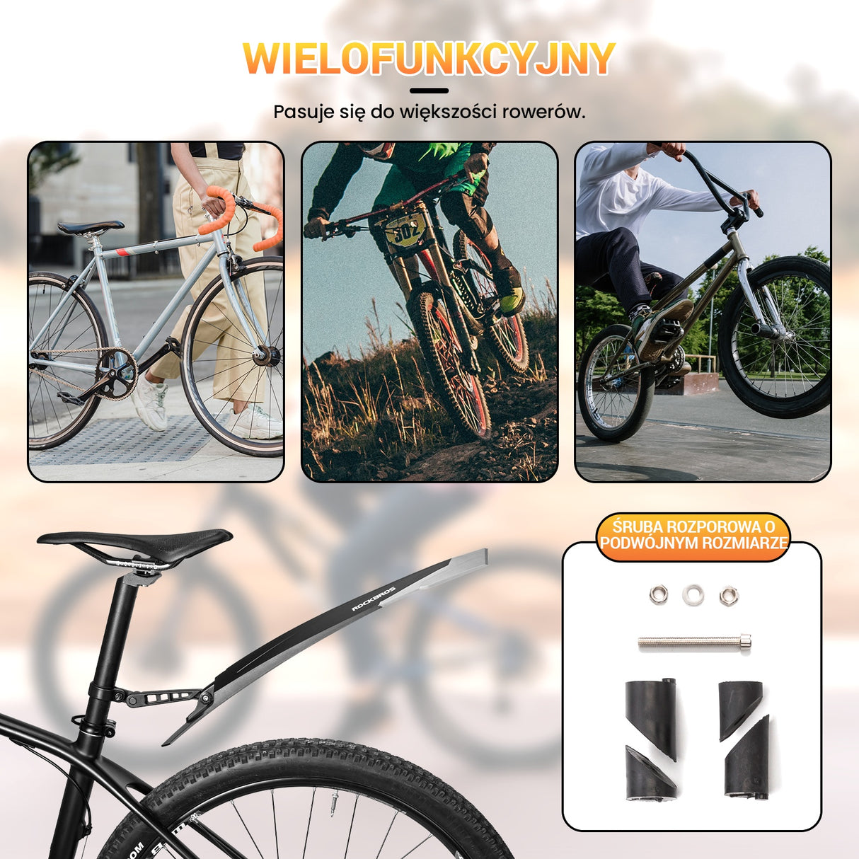 ROCKBROS Zestaw Błotników Rowerowych z Tyłu i z Przodu, Regulowany-DNB-890 Błotniki