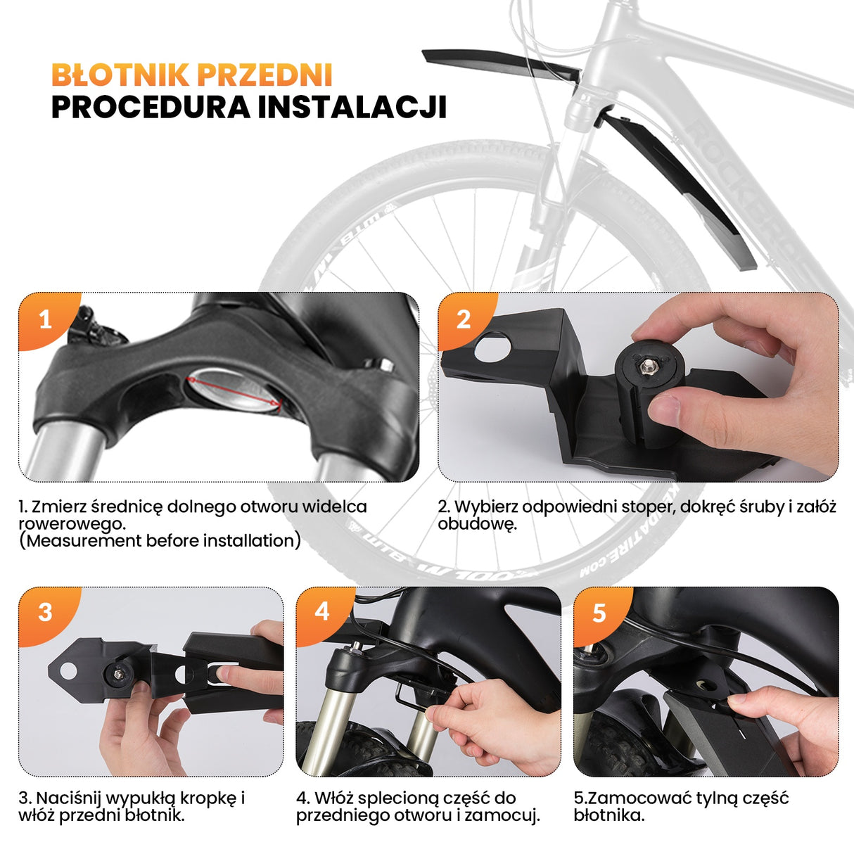 ROCKBROS Zestaw Błotników Rowerowych z Tyłu i z Przodu, Regulowany-DNB-890 Błotniki