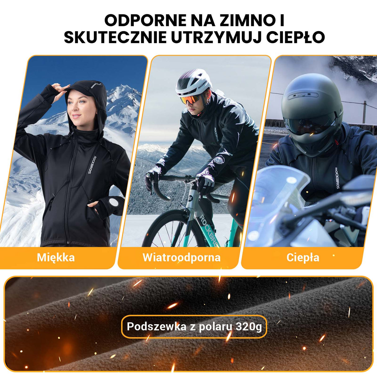 ROCKBROS ROCKBROS Zimowa Kurtka Rowerowa Męska Wodoodporna Wiatroszczelna M-4XL Kurtki