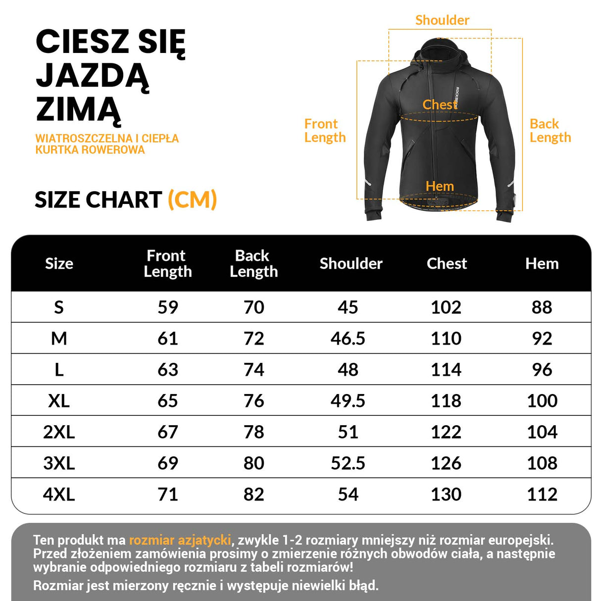 ROCKBROS ROCKBROS Zimowa Kurtka Rowerowa Męska Wodoodporna Wiatroszczelna M-4XL Kurtki