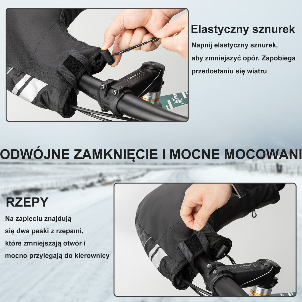 ROCKBROS Rękawice Zimowe na Kierownicę Rowerową Duża Wersja Rękawice na kierownice