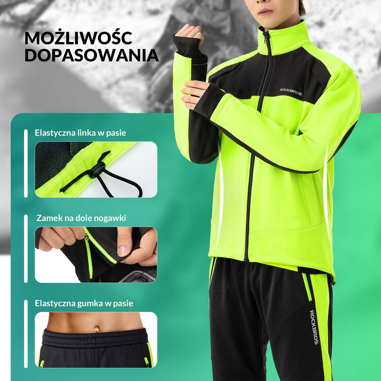 ROCKBROS Męska Zimowa Kurtka I Spodnie Rowerowe Zestawy odzieży