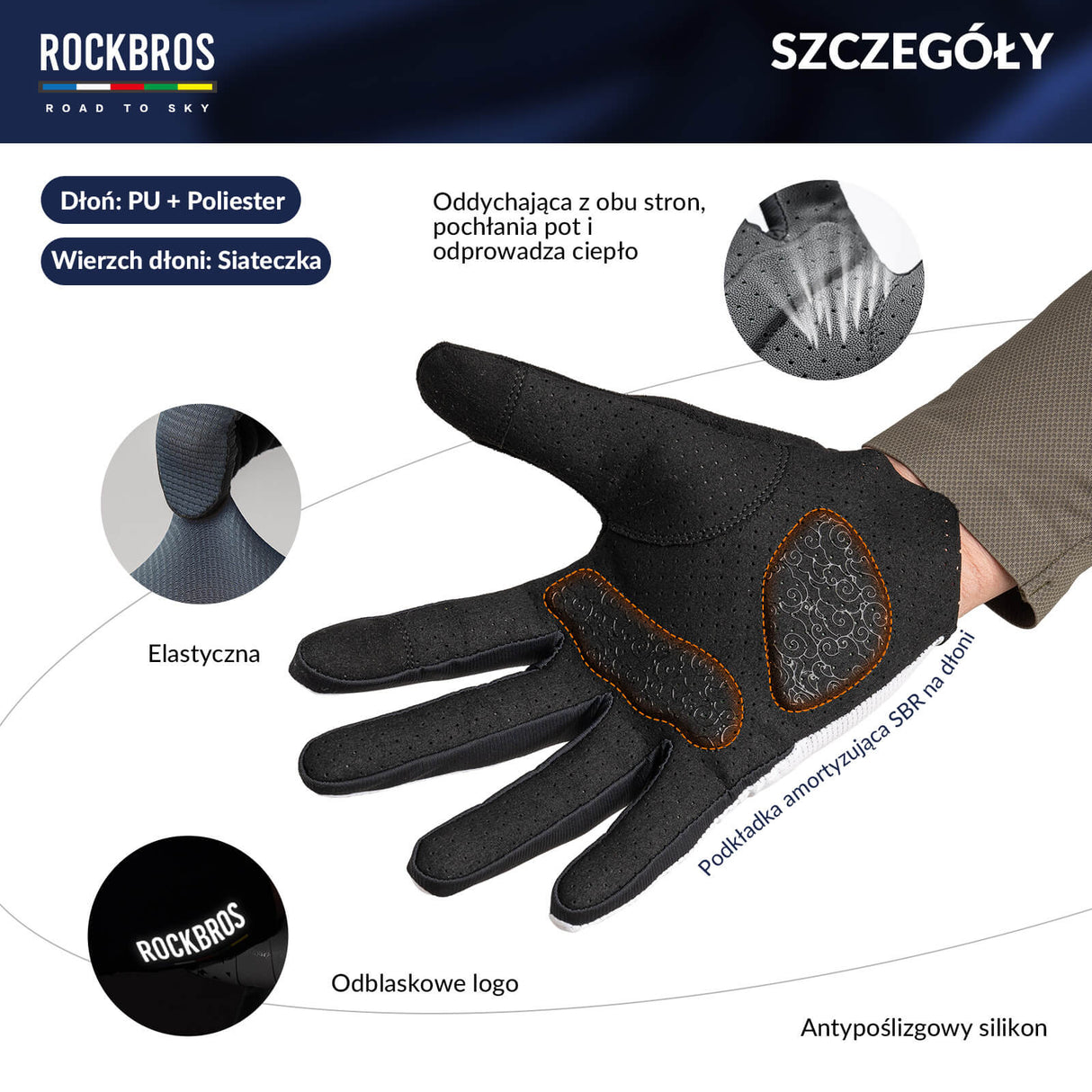 ROCKBROS ROAD TO SKY Rękawiczki Rowerowe Wiosna Lato Kolarskie Dotykowe Oddychające Unisex Rękawiczki