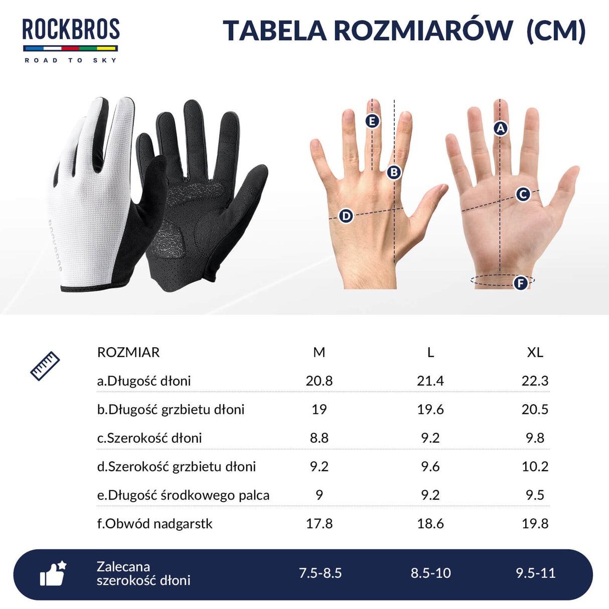 ROCKBROS ROAD TO SKY Rękawiczki Rowerowe Wiosna Lato Kolarskie Dotykowe Oddychające Unisex Rękawiczki