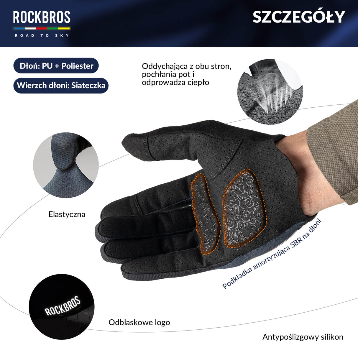 ROCKBROS ROAD TO SKY Rękawiczki Rowerowe Wiosna Lato Kolarskie Dotykowe Oddychające Unisex Rękawiczki