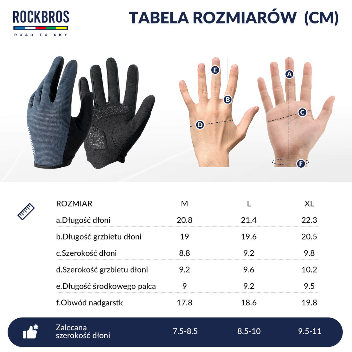 ROCKBROS ROAD TO SKY Rękawiczki Rowerowe Wiosna Lato Kolarskie Dotykowe Oddychające Unisex Rękawiczki