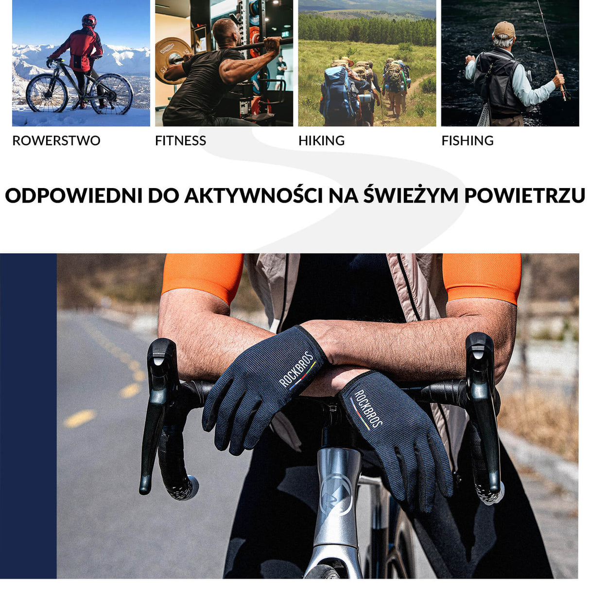 ROCKBROS ROAD TO SKY Rękawiczki Rowerowe Wiosna Lato Kolarskie Dotykowe Oddychające Unisex Rękawiczki
