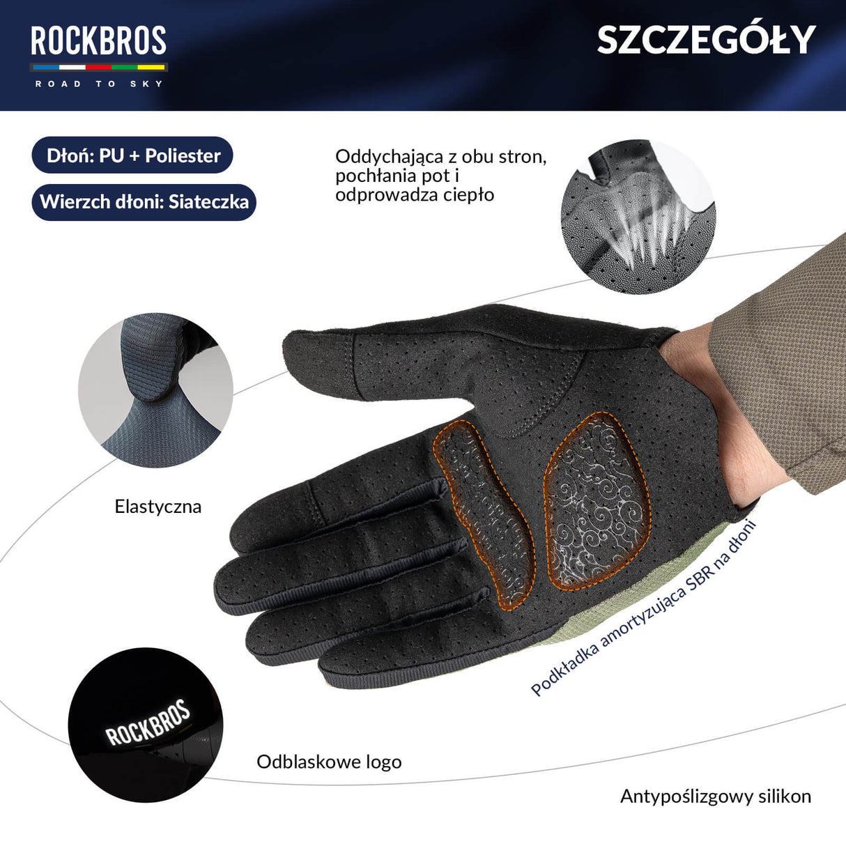 ROCKBROS ROAD TO SKY Rękawiczki Rowerowe Wiosna Lato Kolarskie Dotykowe Oddychające Unisex Rękawiczki