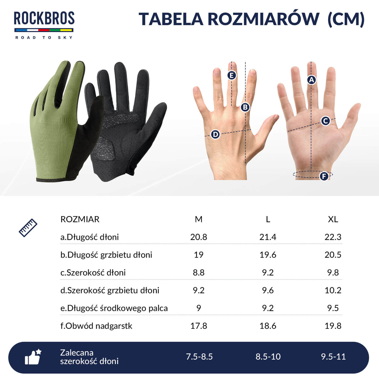 ROCKBROS ROAD TO SKY Rękawiczki Rowerowe Wiosna Lato Kolarskie Dotykowe Oddychające Unisex Rękawiczki