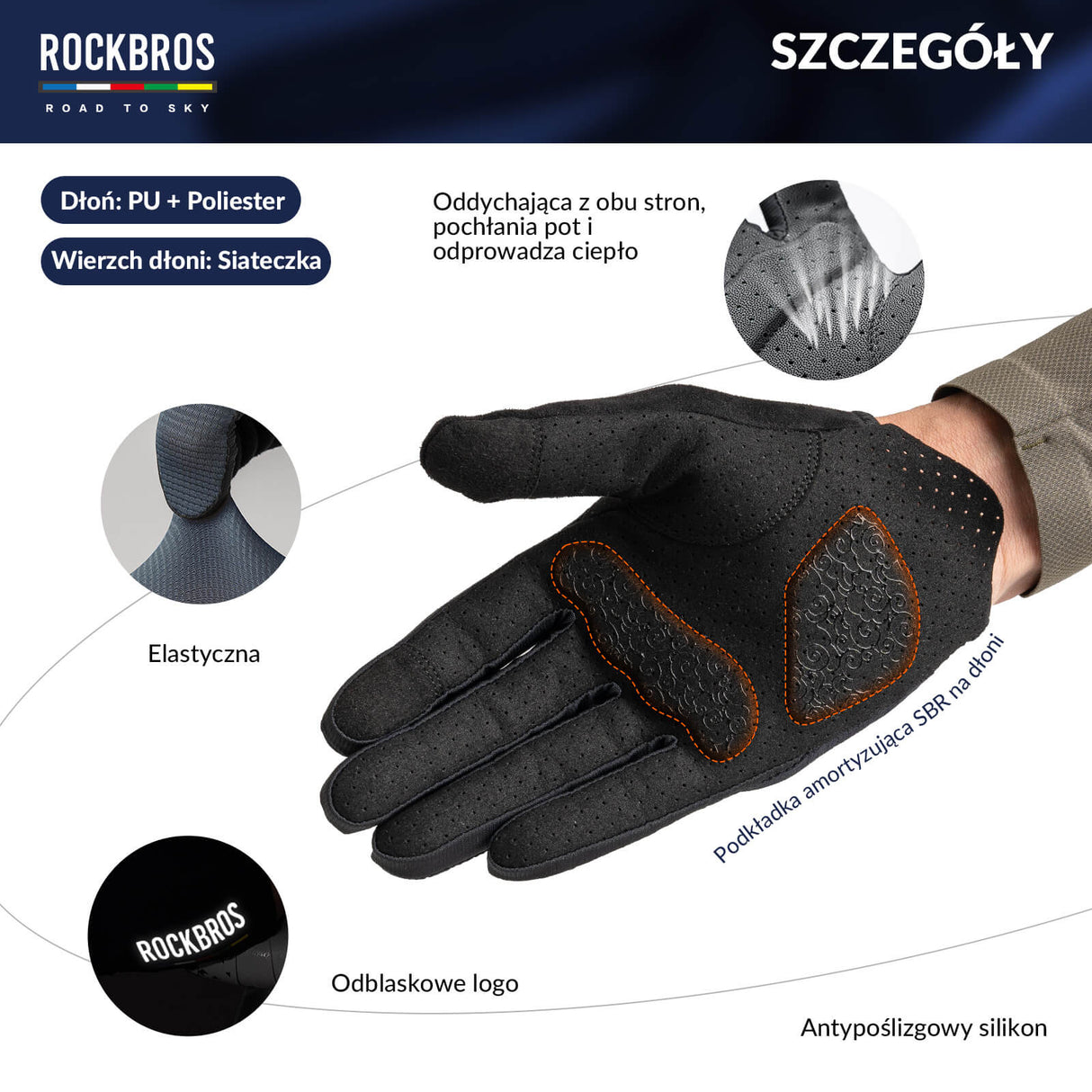 ROCKBROS ROAD TO SKY Rękawiczki Rowerowe Wiosna Lato Kolarskie Dotykowe Oddychające Unisex Rękawiczki