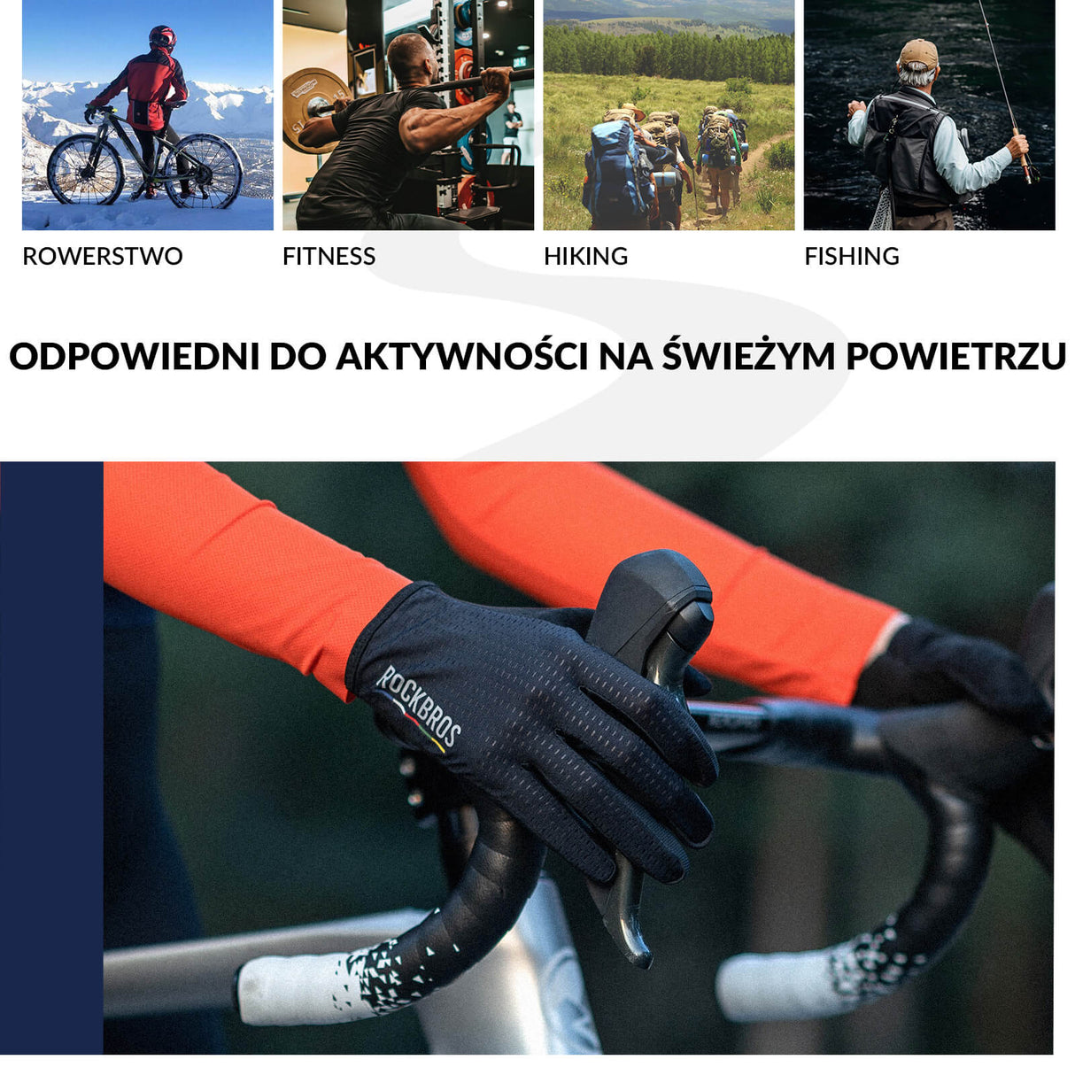 ROCKBROS ROAD TO SKY Rękawiczki Rowerowe Wiosna Lato Kolarskie Dotykowe Oddychające Unisex Rękawiczki