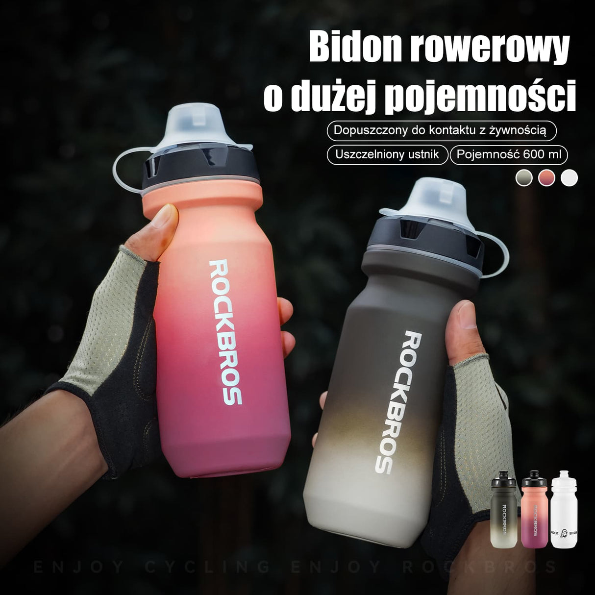 ROCKBROS Bidony rowerowa z otwieraną pokrywką 600/750 ml Bidony