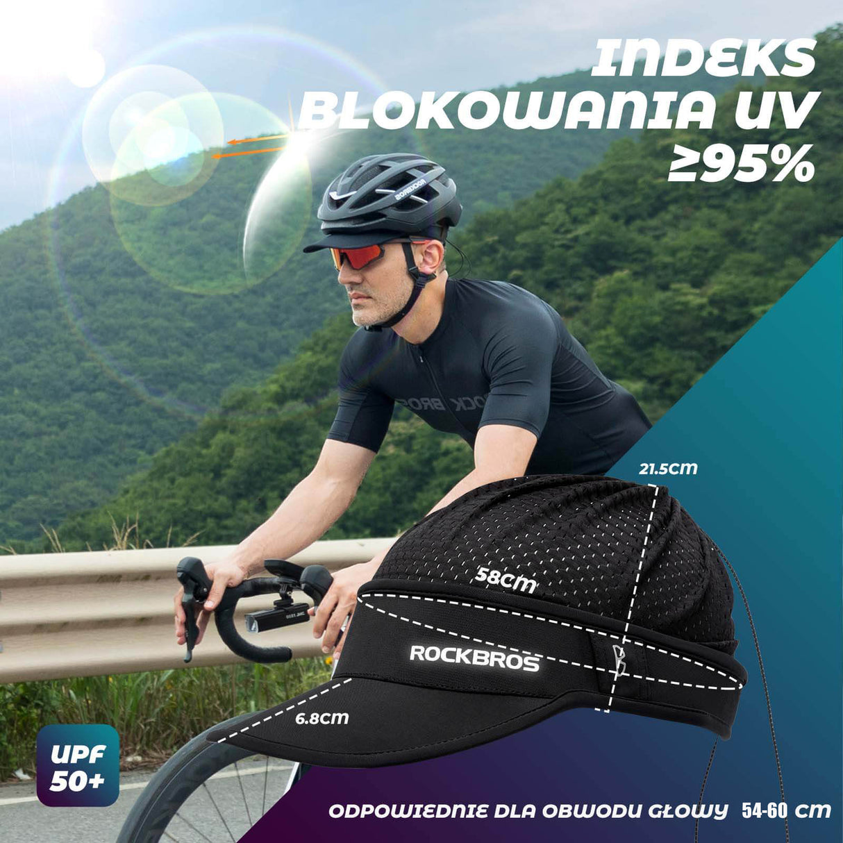 ROCKBROS Czapka z Daszkiem Przeciwsłoneczna z Ochroną UV UPF50+ Uniwersalna Czapki