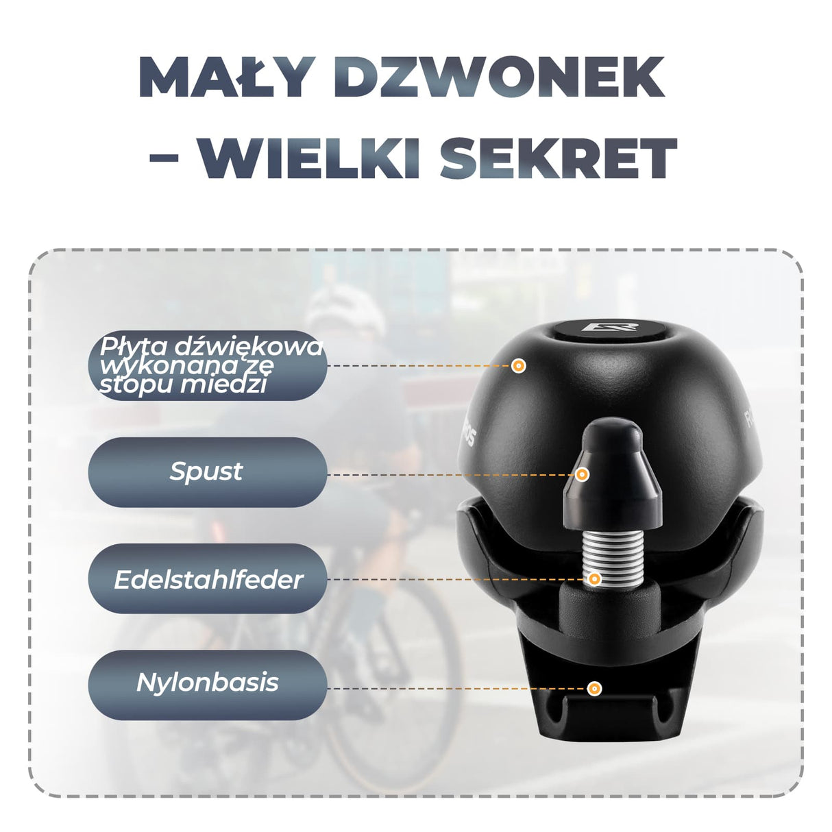 ROCKBROS Dzwonek Rowerowy 80 dB Aluminiowy, Wodoodporny i Łatwy w Montażu-2025-1A Dzwonki