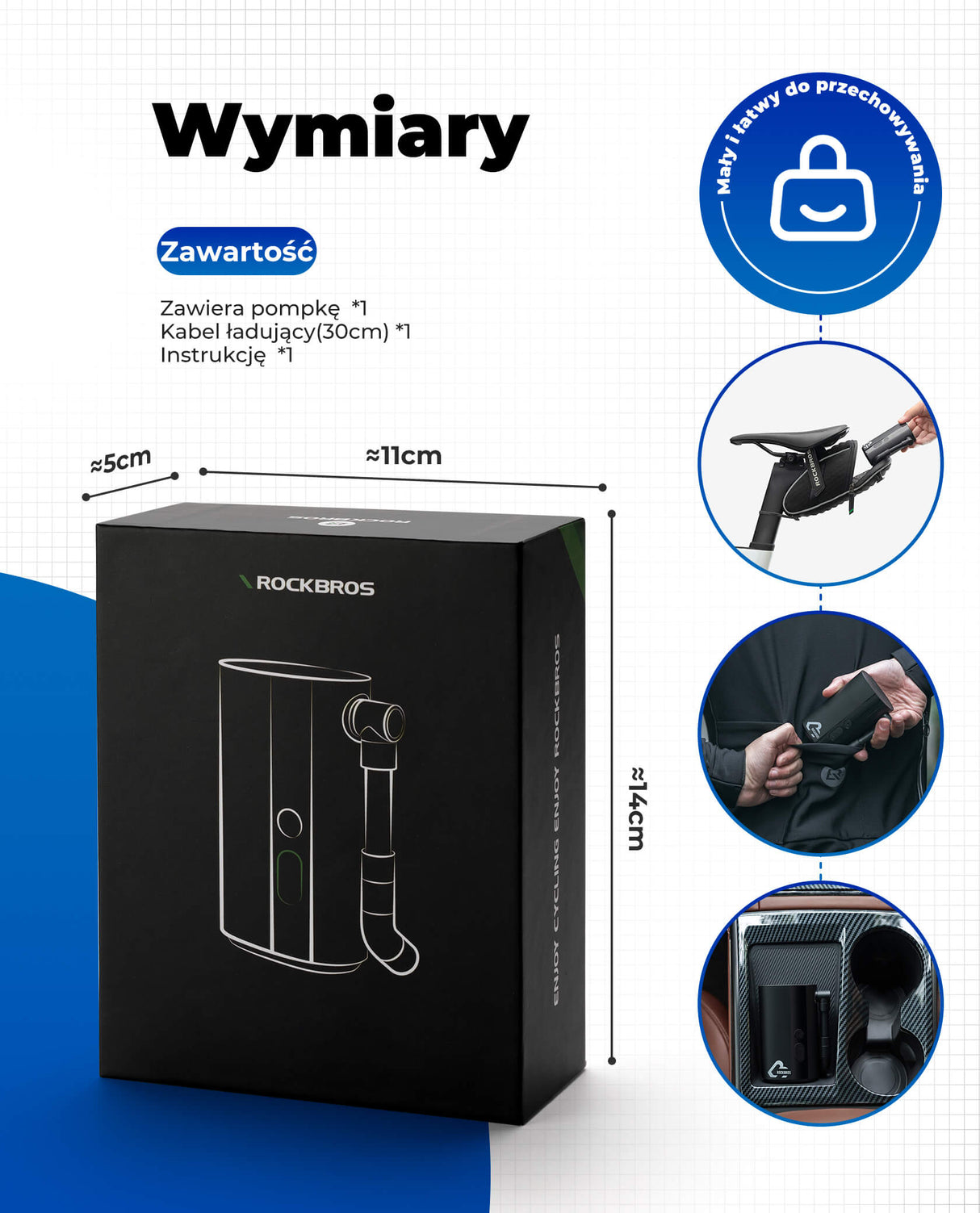 ROCKBROS Elektryczna Pompka Rowerowa 150 PSI z LCD -QJCQBM1 Elektryczne pompki