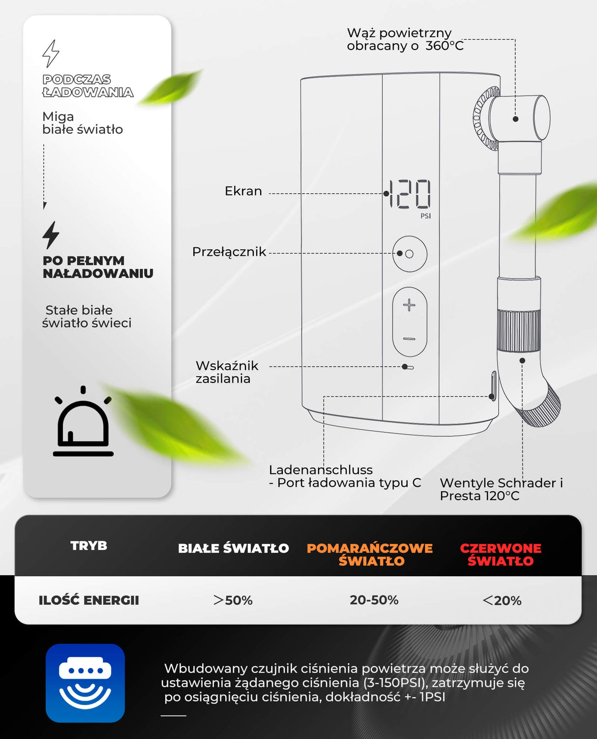 ROCKBROS Elektryczna Pompka Rowerowa 150 PSI z LCD -QJCQBM1 Elektryczne pompki