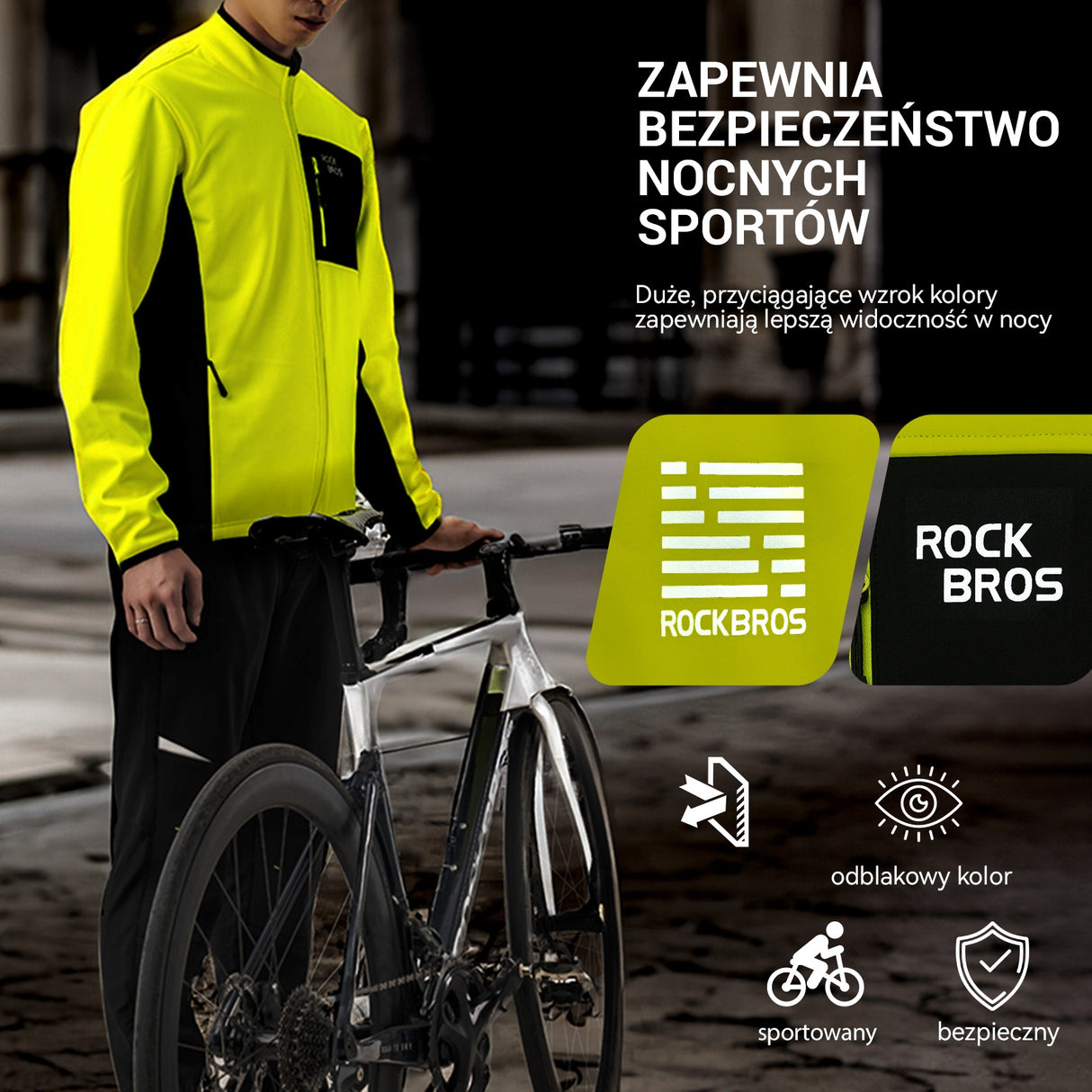 ROCKBROS Kurtka Rowerowa Zimowa z Polarem Wiatroszczelna, Ciepła-YPW056 Zestawy odzieży