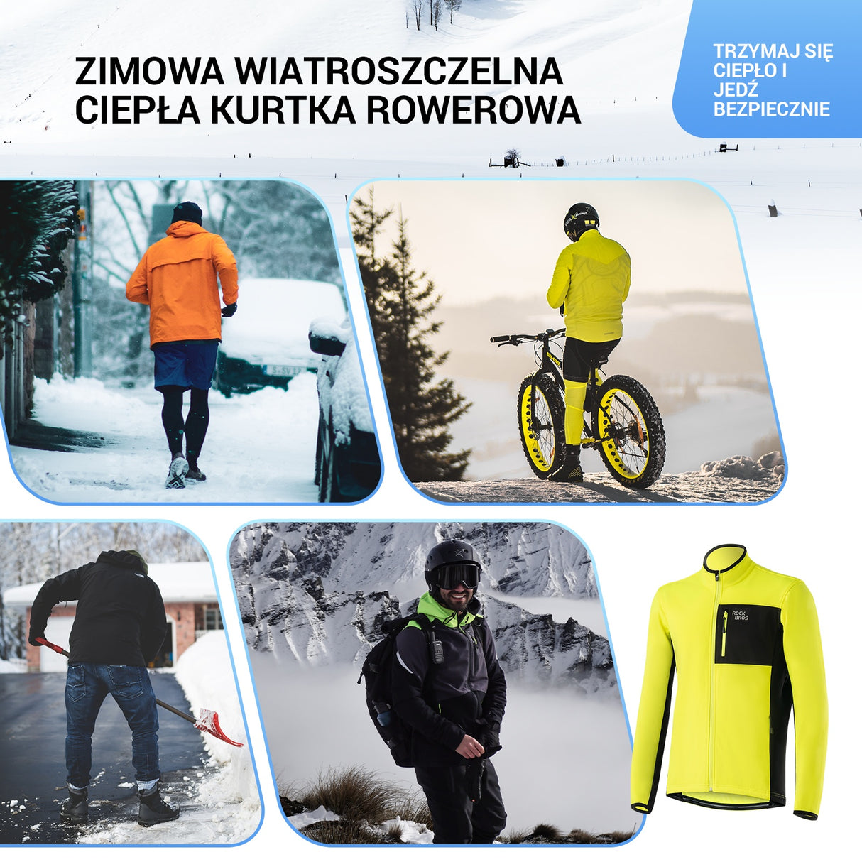 ROCKBROS Kurtka Rowerowa Zimowa z Polarem Wiatroszczelna, Ciepła-YPW056 Zestawy odzieży