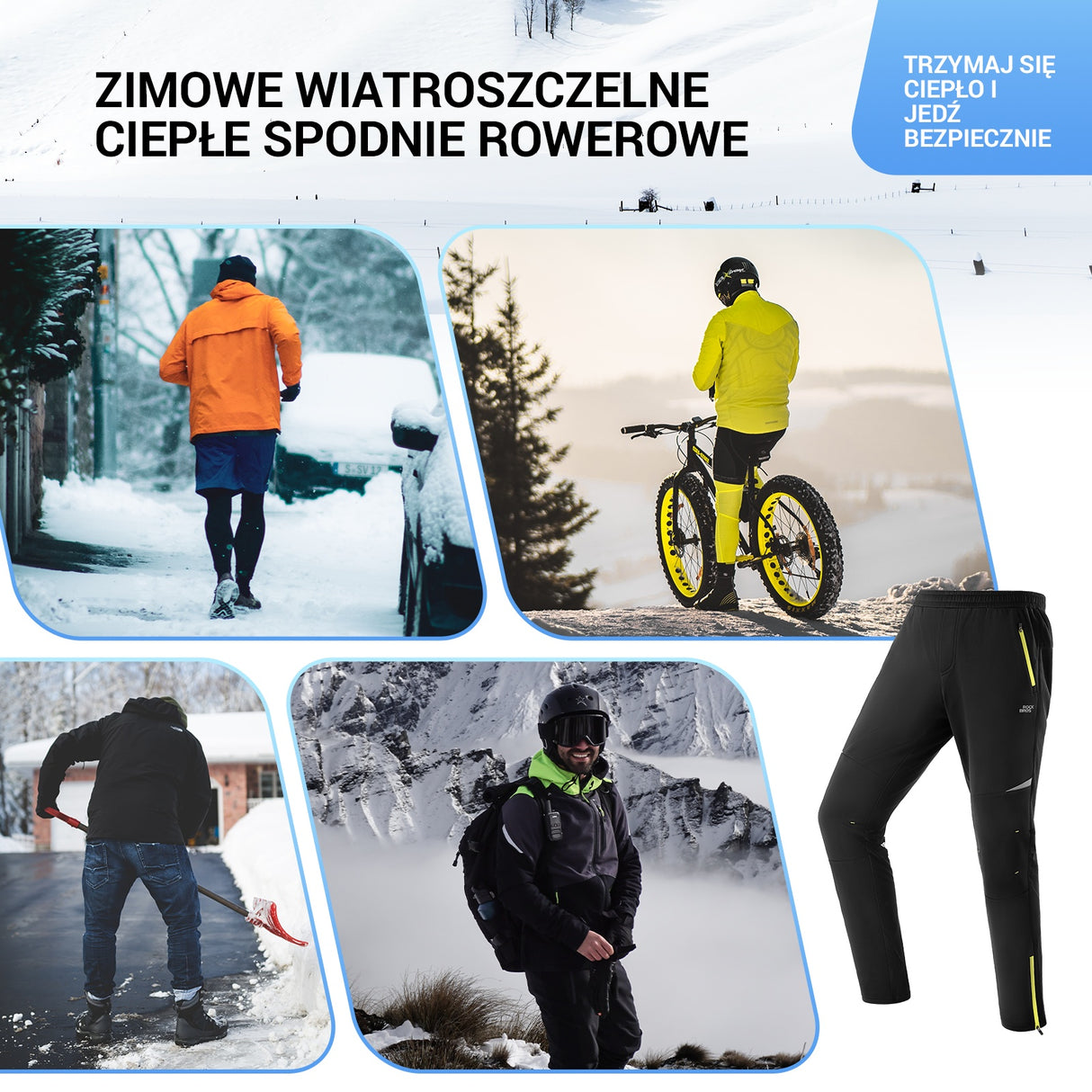 ROCKBROS Spodnie Rowerowe na Zimą, Ciepłe, Wiatroszczelne-YPK044 Spodnie