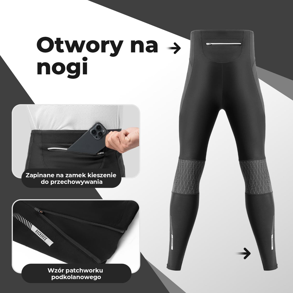 ROCKBROS Długie Spodnie Rowerowe dla Mężczyzn Polar 3 Kieszenie-YDCK003 Spodnie