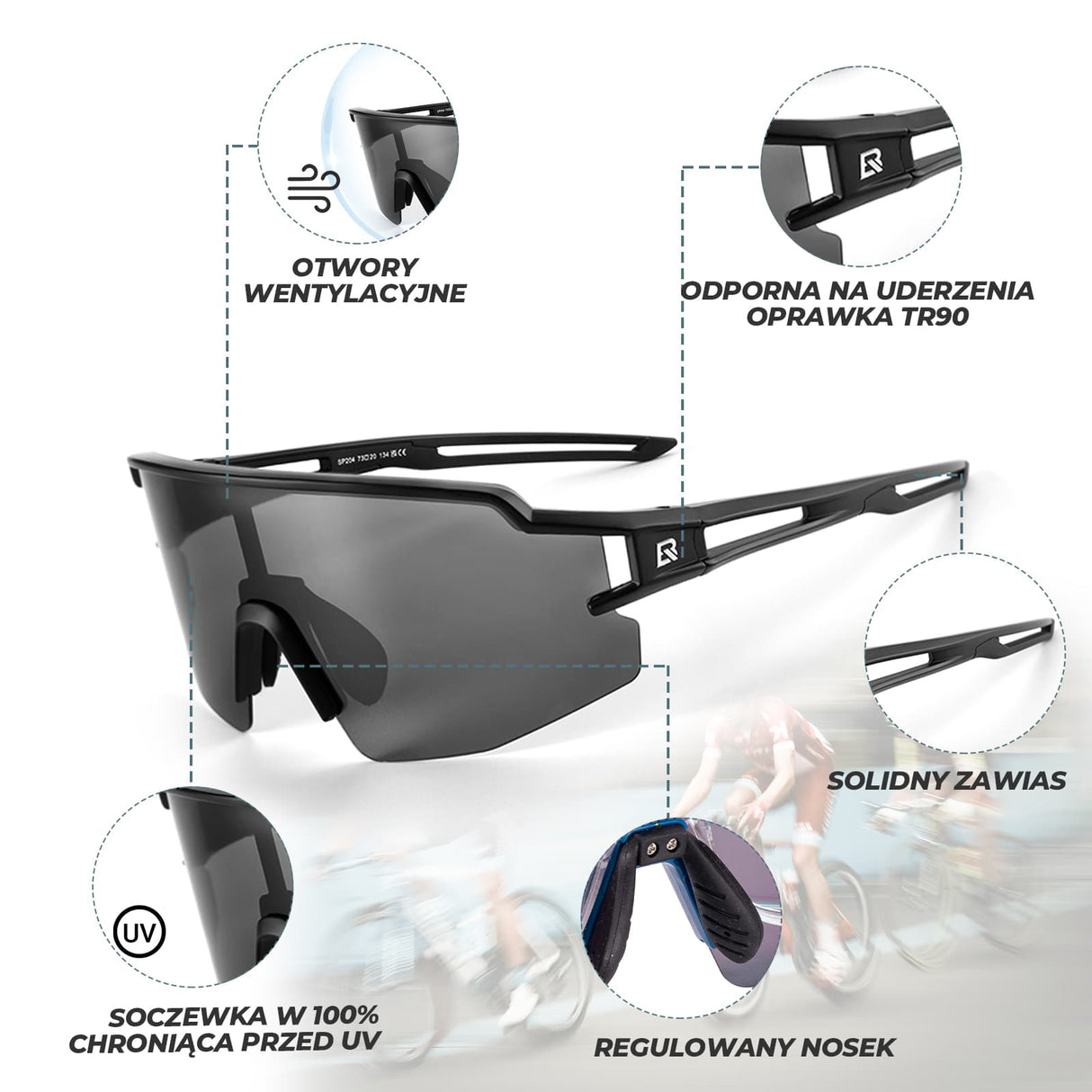 ROCKBROS Okulary Polaryzacyjne Kolarskie UV Gogle Rowerowe Sportowe-SP204 Okulary i gogle