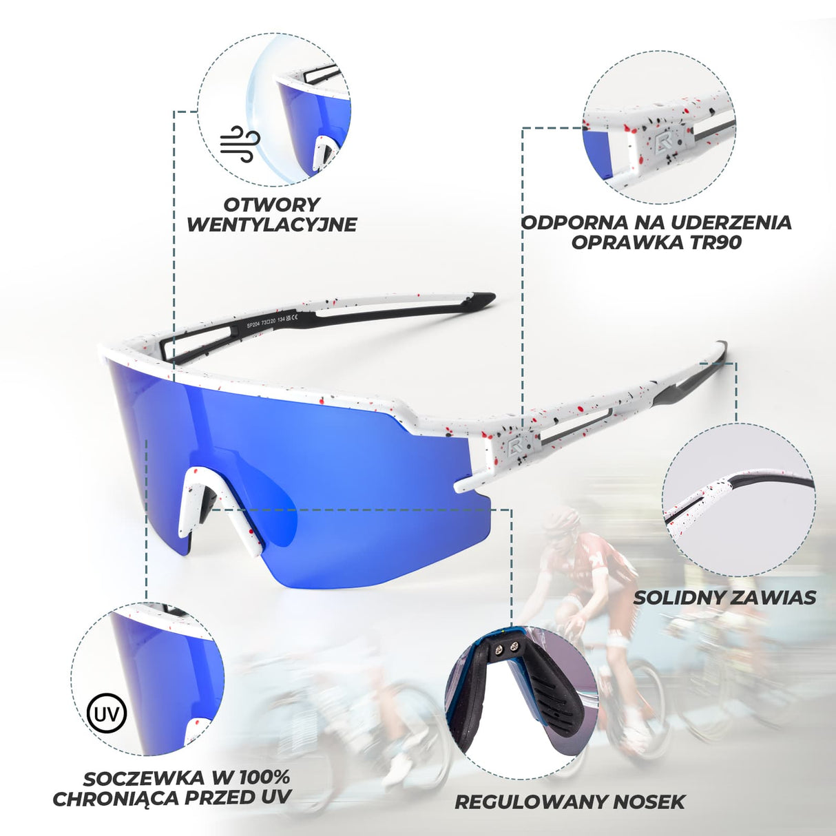 ROCKBROS Okulary Polaryzacyjne Kolarskie UV Gogle Rowerowe Sportowe-SP204 Okulary i gogle
