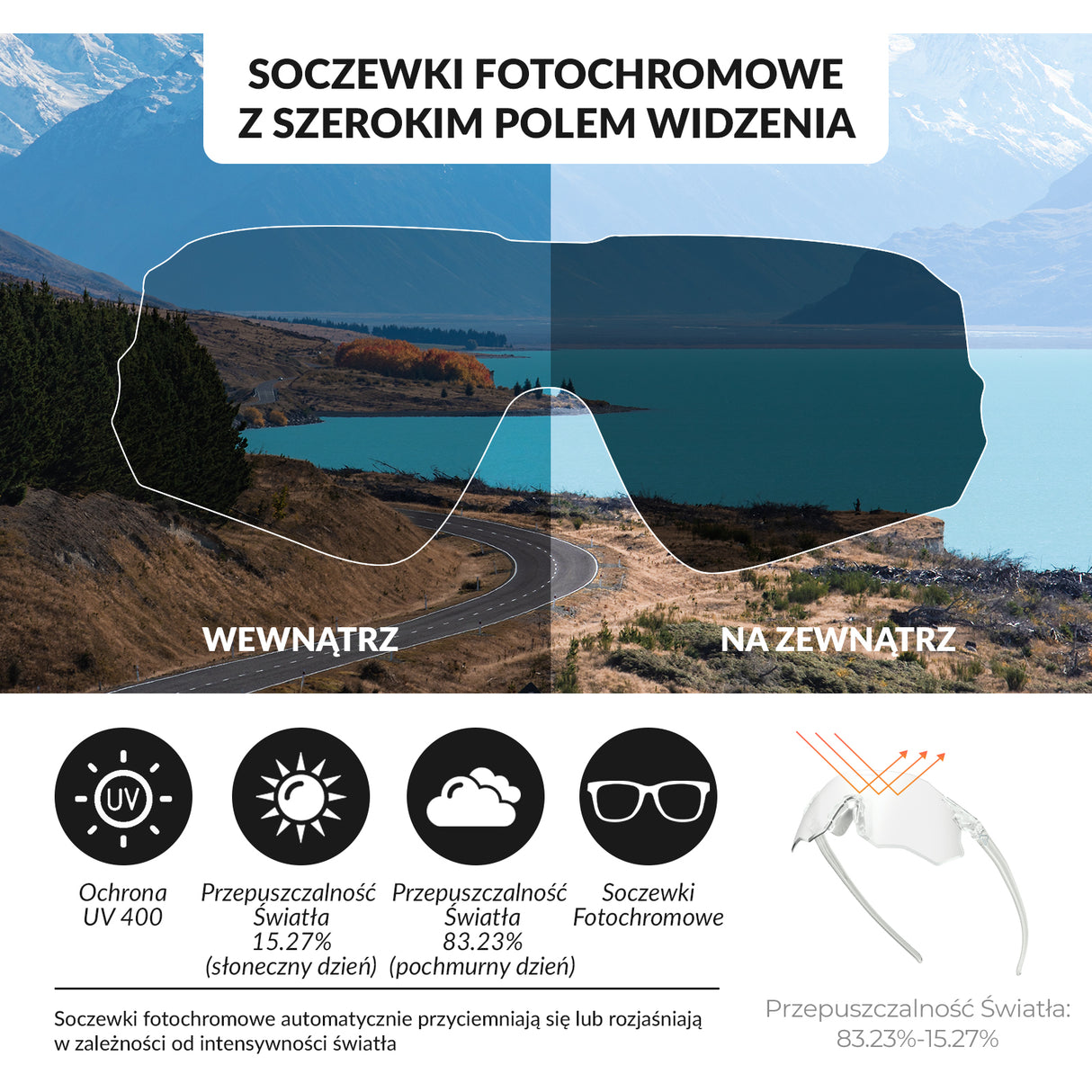 Okulary Kolarskie Bezramkowe z Soczewkami Fotochromowymi - SP359