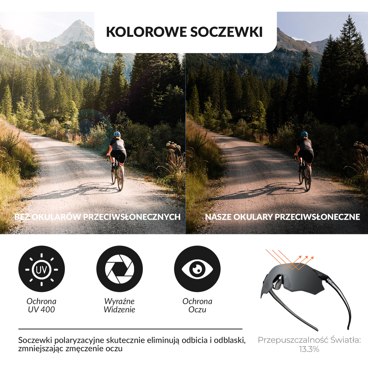 Okulary Kolarskie Bezramkowe Z Filtrem Polaryzacyjnym I Ochroną UV - SP359