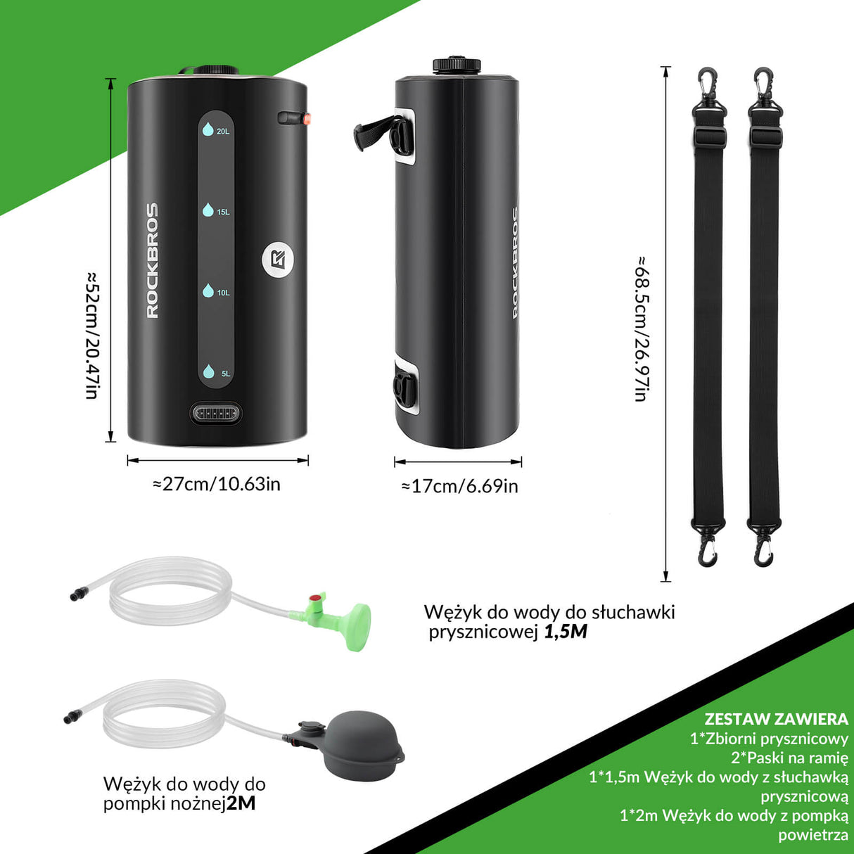 ROCKBROS Prysznic Kempingowy z Pompą i Słuchawką Prysznicową -AS-099 Prysznic kempingowy