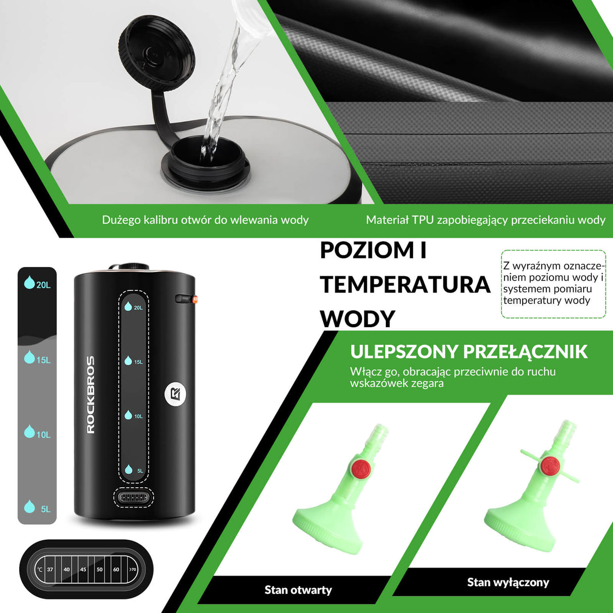 ROCKBROS Prysznic Kempingowy z Pompą i Słuchawką Prysznicową -AS-099 Prysznic kempingowy