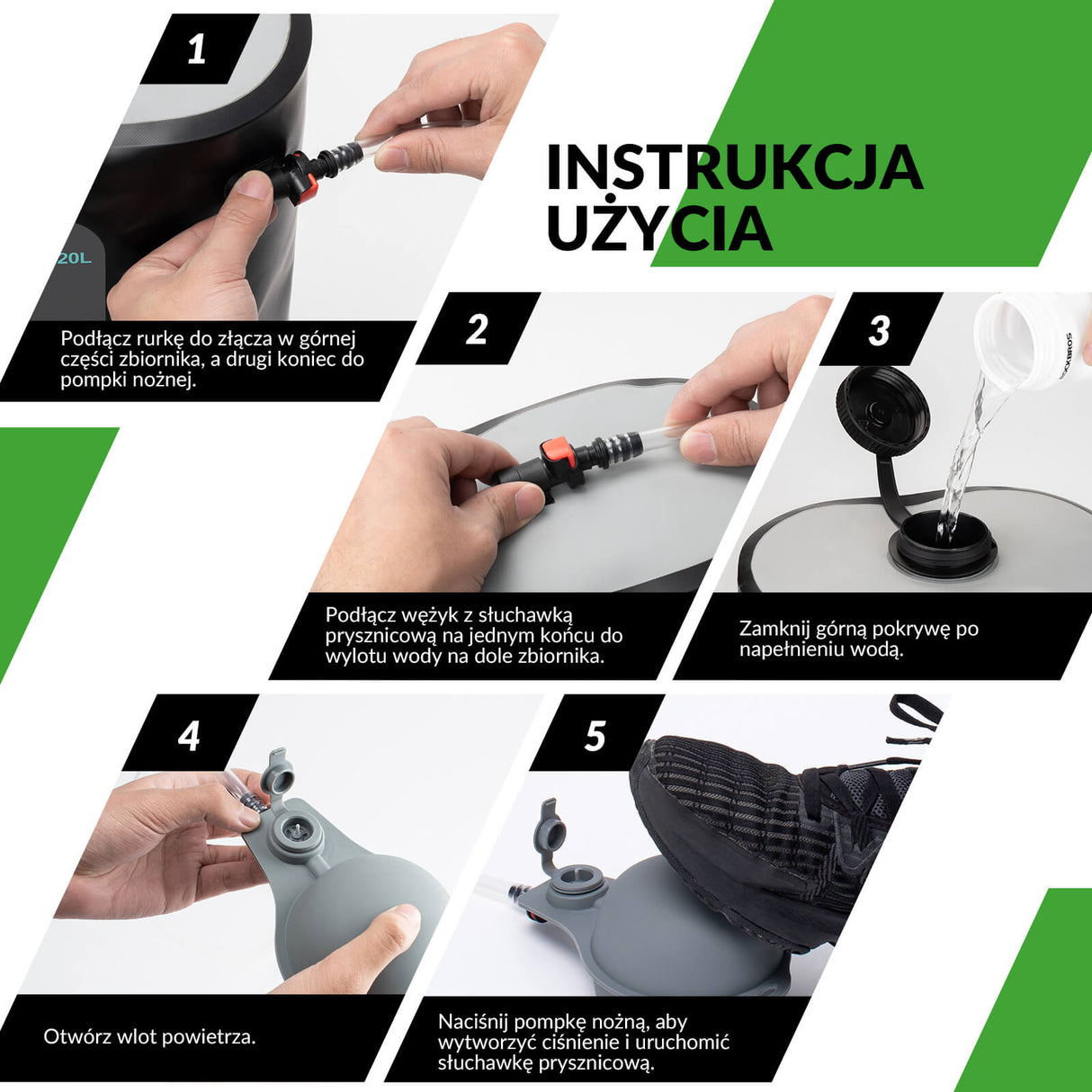 ROCKBROS Prysznic Kempingowy z Pompą i Słuchawką Prysznicową -AS-099 Prysznic kempingowy