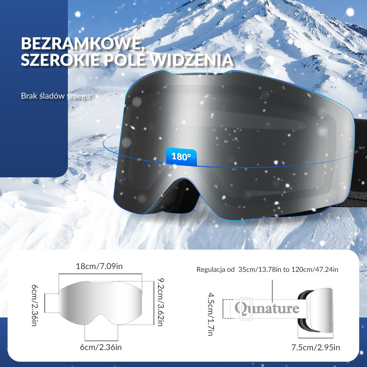 Qunature Qunature Gogle Narciarskie Bezramkowe Dla Mężczyzn I Kobiet Przeciwmgielną-Q23-007 Gogle narciarskie