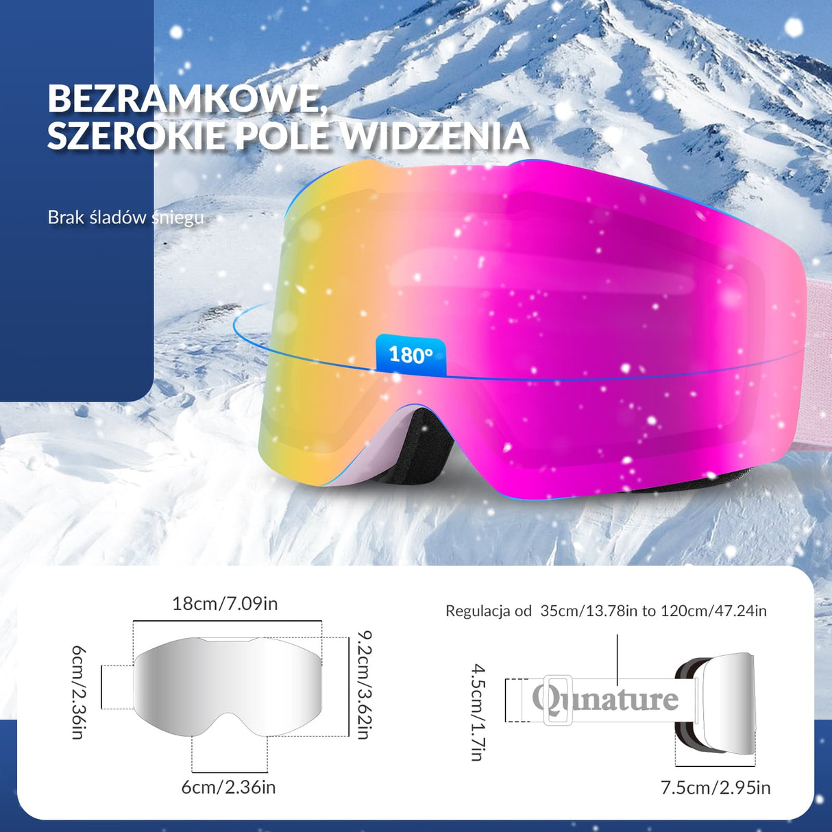 Qunature Qunature Gogle Narciarskie Bezramkowe Dla Mężczyzn I Kobiet Przeciwmgielną-Q23-007 Gogle narciarskie