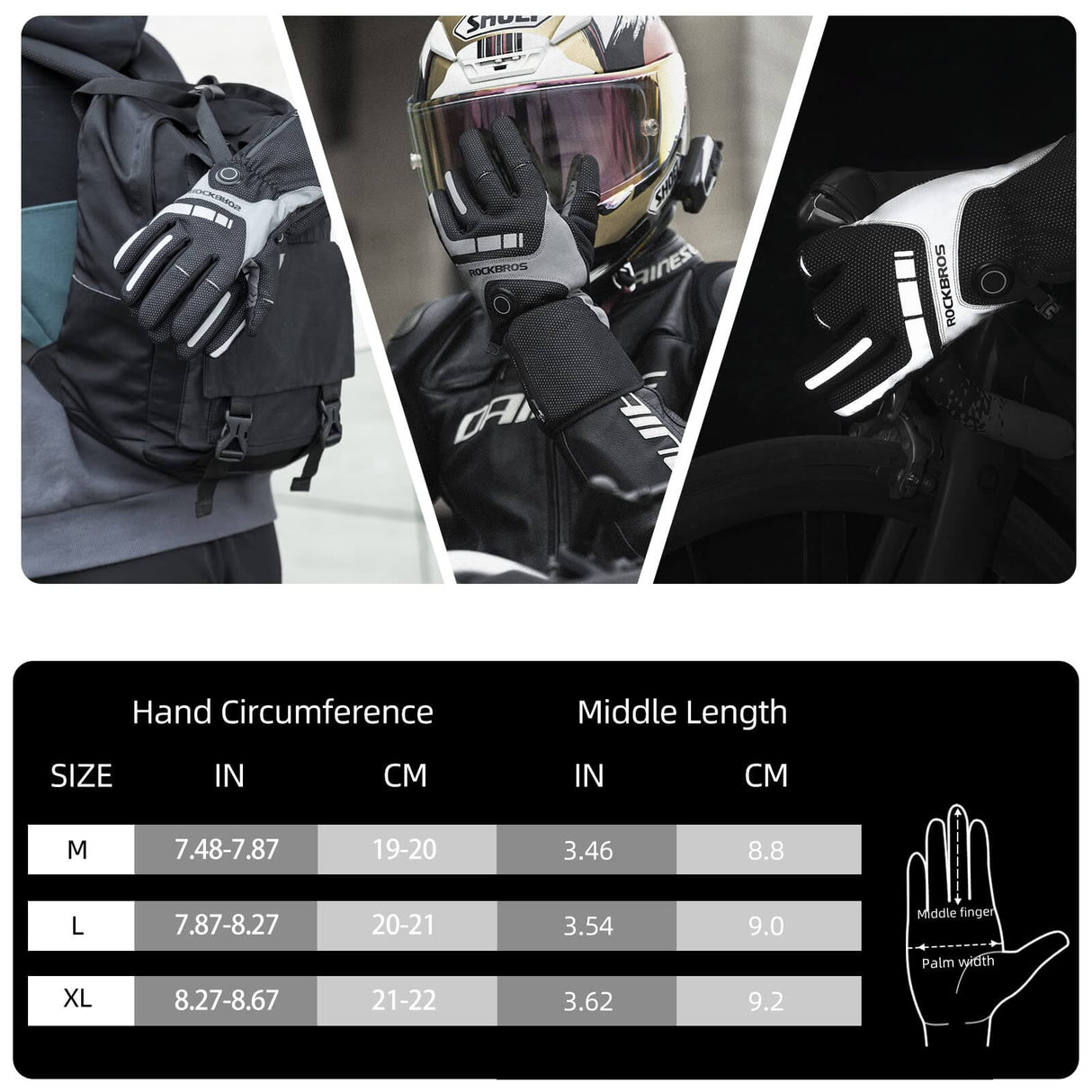 ROCKBROS Rękawiczki Rowerowe Zimowe Podgrzewane Akumulator 5V Unisex M-XL Rękawiczki