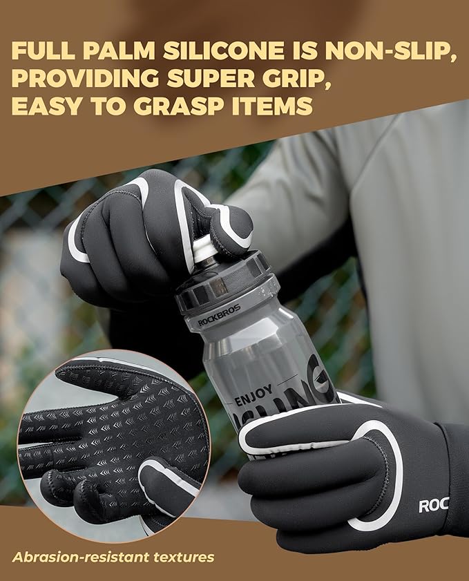 ROCKBROS ROCKBROS Rękawiczki Rowerowe Zimowe Wodoodporne i Wiatroszczelne, Rękawiczki do Biegania Damskie Męskie, Rękawiczki Sportowe do MTB, Roweru Szosowego, Biegania i Rodsport Rękawiczki długopalczaste na wiosnę i jesień